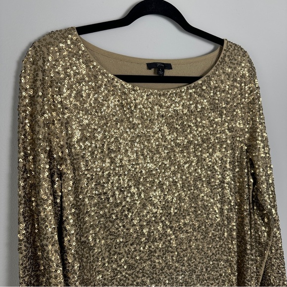 J. Crew Sequins 3/4 Sleeve Boat-Neck Relaxed Fit Top Blouse Size Large Gold - Picture 2 of 4